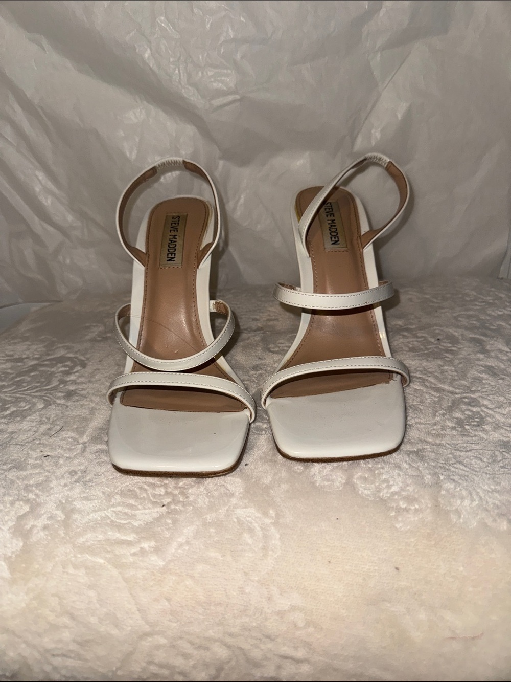 Steve Madden White Strappy Square-Toe Heels